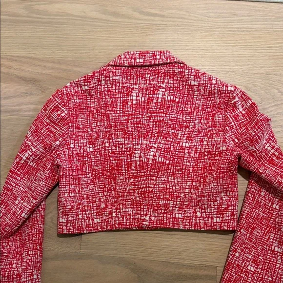STAUD Textured Red and White Cropped Blazer - Picture 8 of 9
